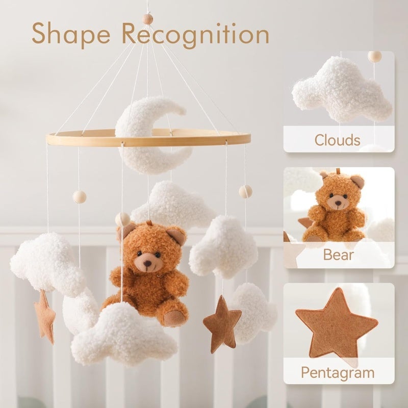 Brown Bear Crib Mobile - Soft Teddy Velvet Fabric Hanging Mobile for Newborns Infants Nursery Crib Decor - Image 5