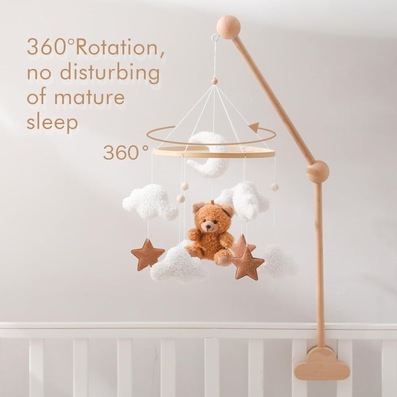 Brown Bear Crib Mobile - Soft Teddy Velvet Fabric Hanging Mobile for Newborns Infants Nursery Crib Decor - Image 3