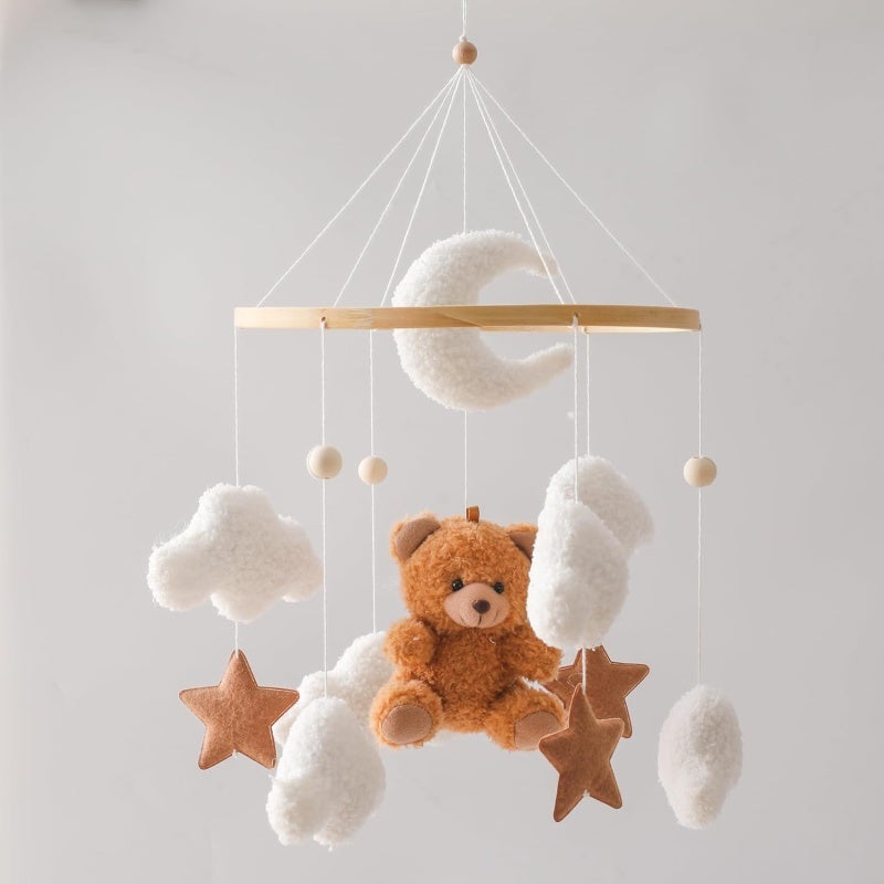 Brown Bear Crib Mobile - Soft Teddy Velvet Fabric Hanging Mobile for Newborns Infants Nursery Crib Decor - Image 2