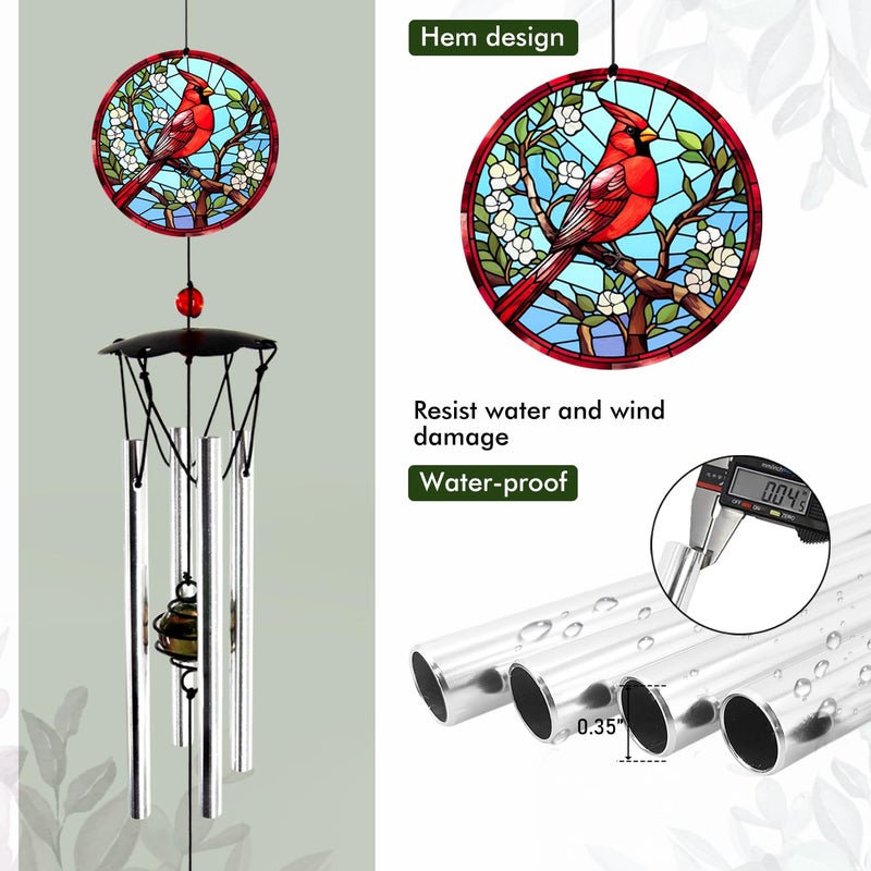 Howarmer Wind Chimes for Outside 24" Cardinal Wind Chimes Outdoor Home Patio Garden Decor Windchimes Outdoors Cardinal Gifts for Women Mom Grandma Sisters - Image 4