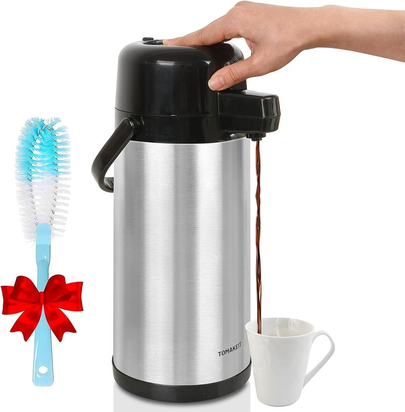  TOMAKEIT Airpot Coffee Carafe for Keeping Hot,102oz/3L Coffee Dispenser Thermal with Pump,Insulated Stainless Steel Hot Beverage Dispenser for Parties,Thermal Carafe for Hot Drinks Water Tea Chocolate - Image 1
