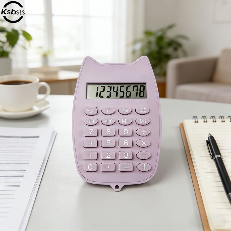 White Cat Ears Calculator With Giftwrap And Bow For Back To School Season Pink White Purple Color Scheme Easy To Carry Math Helper - Image 4