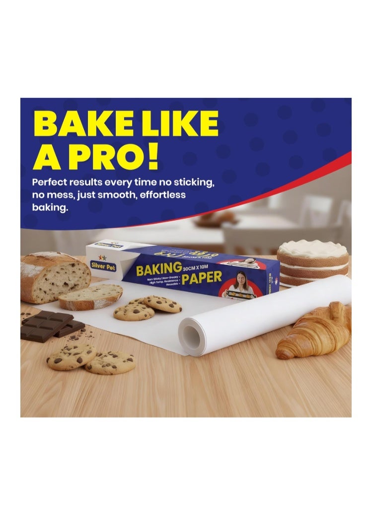 Silver Pot Baking Paper Roll 10 Meter x 30cm, Non-Stick Parchment Paper for Baking Cooking & Wrapping, Oven Safe & Food Grade Baking Sheet Liners - Image 3