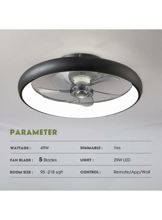 YOUWE7 مراوح سقف YOUWE7 مزودة بإضاءة وجهاز تحكم عن بعد، مروحة سقف منخفضة الارتفاع مقاس 20 بوصة مزودة بإضاءة، 6 سرعات للرياح، مروحة سقف LED حديثة قابلة للتعتيم، مروحة سقف ذكية لغرفة النوم وغرفة الأطفال (أسود) - Image 2