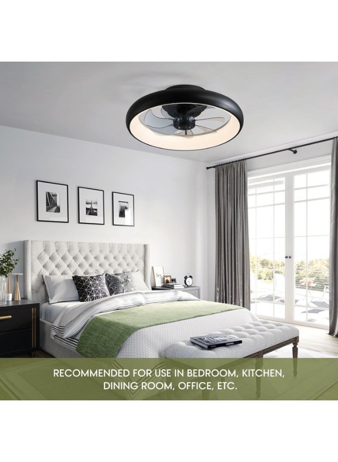 YOUWE7 مراوح سقف YOUWE7 مزودة بإضاءة وجهاز تحكم عن بعد، مروحة سقف منخفضة الارتفاع مقاس 20 بوصة مزودة بإضاءة، 6 سرعات للرياح، مروحة سقف LED حديثة قابلة للتعتيم، مروحة سقف ذكية لغرفة النوم وغرفة الأطفال (أسود) - Image 5