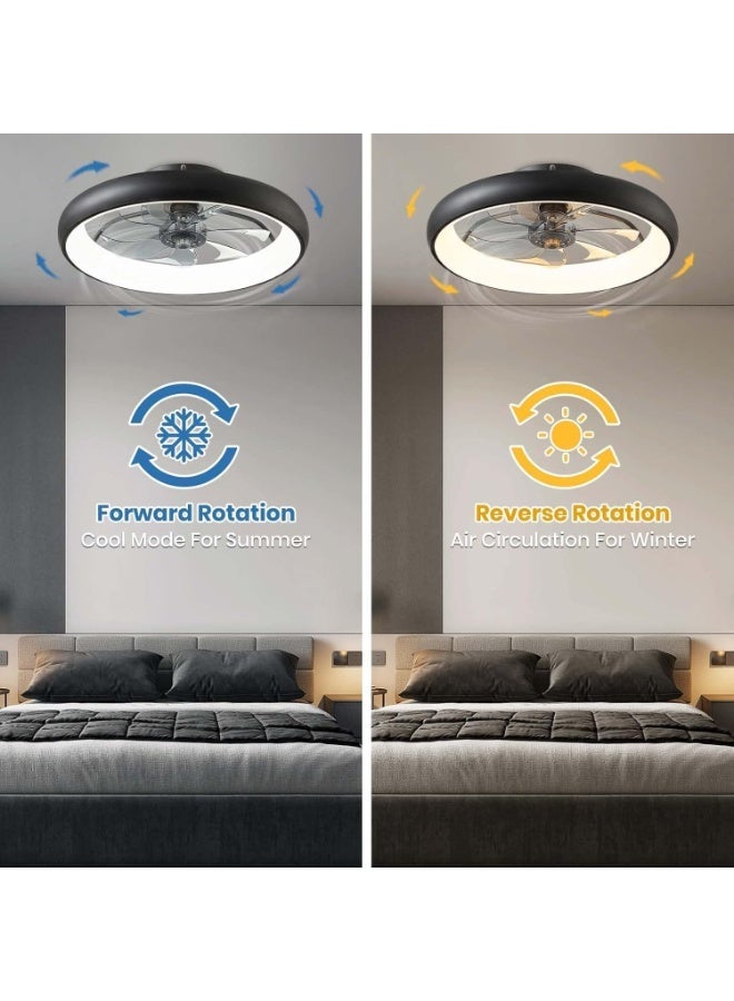 YOUWE7 مراوح سقف YOUWE7 مزودة بإضاءة وجهاز تحكم عن بعد، مروحة سقف منخفضة الارتفاع مقاس 20 بوصة مزودة بإضاءة، 6 سرعات للرياح، مروحة سقف LED حديثة قابلة للتعتيم، مروحة سقف ذكية لغرفة النوم وغرفة الأطفال (أسود) - Image 3