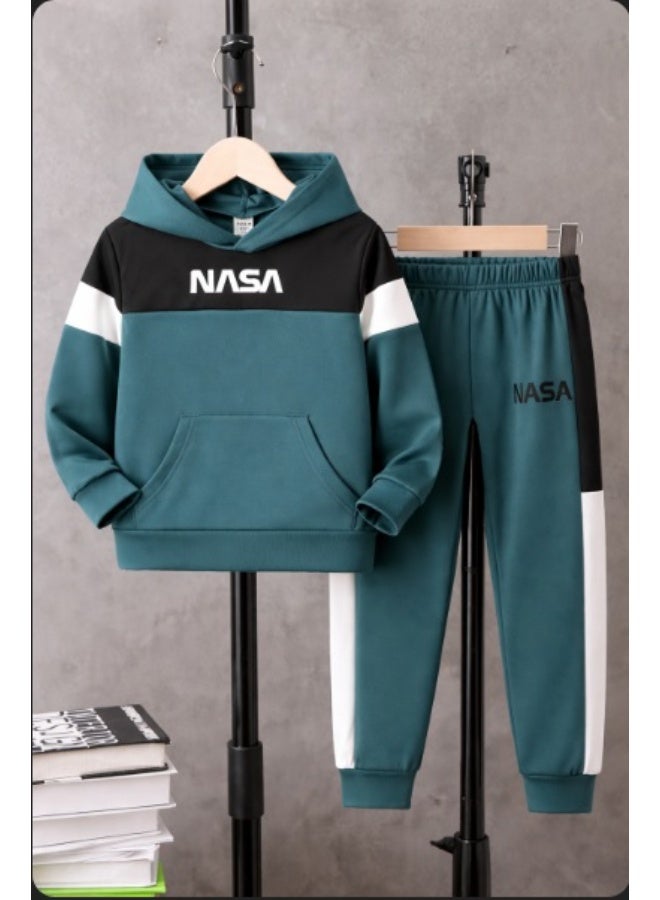 Shein Graphic Colorblock Kangaroo Pocket Hoodie & Sweatpants - Image 1