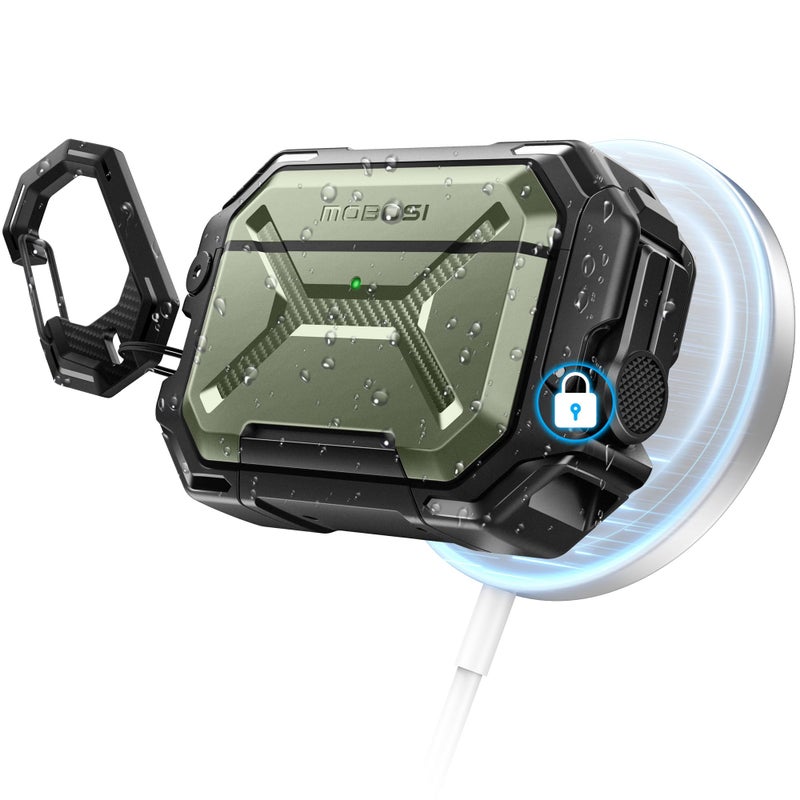 MOBOSI for AirPods Pro 3 Case [IP68 Waterproof Case for iPods Pro 3&Compatible with MagSafe] Military Grade Protective Earpods Pro3 Cover with Secure Lock, Keychain & Phone Stand (2025),Green - Image 1