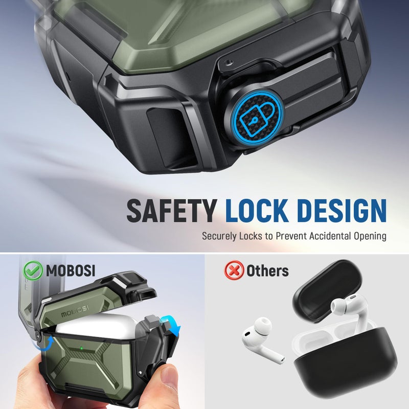 MOBOSI for AirPods Pro 3 Case [IP68 Waterproof Case for iPods Pro 3&Compatible with MagSafe] Military Grade Protective Earpods Pro3 Cover with Secure Lock, Keychain & Phone Stand (2025),Green - Image 3