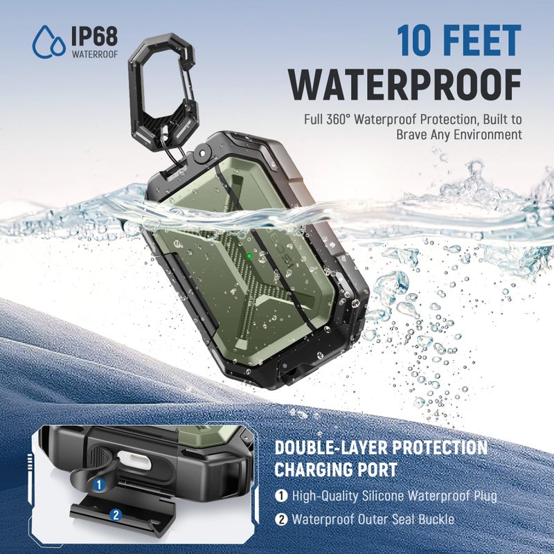 MOBOSI for AirPods Pro 3 Case [IP68 Waterproof Case for iPods Pro 3&Compatible with MagSafe] Military Grade Protective Earpods Pro3 Cover with Secure Lock, Keychain & Phone Stand (2025),Green - Image 2