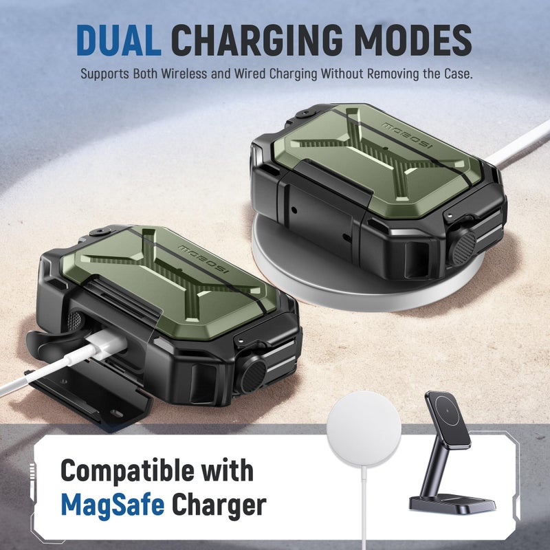 MOBOSI for AirPods Pro 3 Case [IP68 Waterproof Case for iPods Pro 3&Compatible with MagSafe] Military Grade Protective Earpods Pro3 Cover with Secure Lock, Keychain & Phone Stand (2025),Green - Image 4