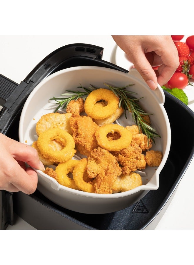 Food Grade Baking Pan Air Fryer Silicone Baking Pan Rectangular Air Fryer Baking Pan Oven Special Baking Tray-Specifications:Round Fryer (net Weight: 160g)-Color:Gray - Image 1