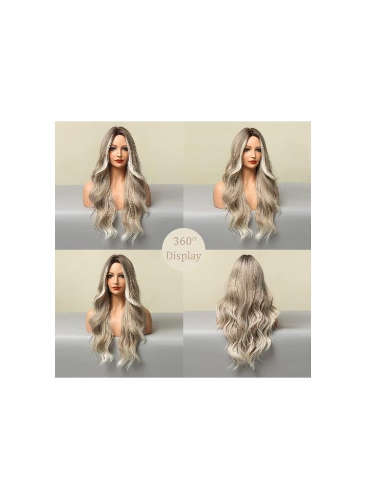 باروكة شعر صناعي  طويل  مموج  بلون اشقر شعر حراري فايبر - Image 2