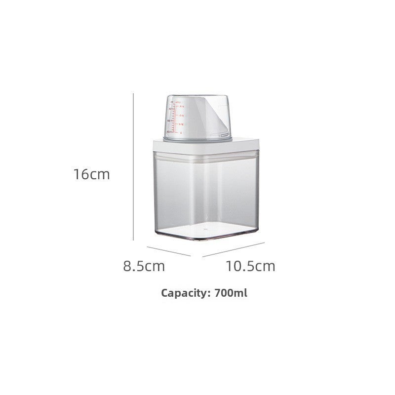 Washing powder moisture-proof storage tank plastic transparent laundry detergent storage tank washing and protection supplies sub-packaging sealed tank with measuring cup(Measuring cup size 700ml) - Image 1