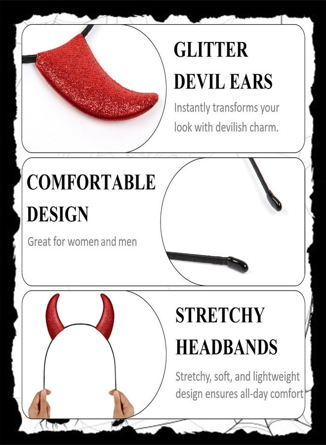 Huachi Devil Horns Headband Red Devil Horn Halloween Headbands, Glitter Halloween Devil Costume for Women Men, Red - Image 3