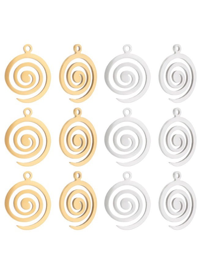 UNICRAFTALE 12Pcs 2 Colors Swirl Spiral Charms Stainless Steel Vortex Pendants Circle Round Spiral Wave Charms for Jewelry Making 18x15x1mm, 18mm long, Stainless Steel - Image 1