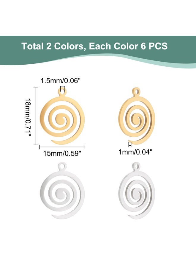 UNICRAFTALE 12Pcs 2 Colors Swirl Spiral Charms Stainless Steel Vortex Pendants Circle Round Spiral Wave Charms for Jewelry Making 18x15x1mm, 18mm long, Stainless Steel - Image 5
