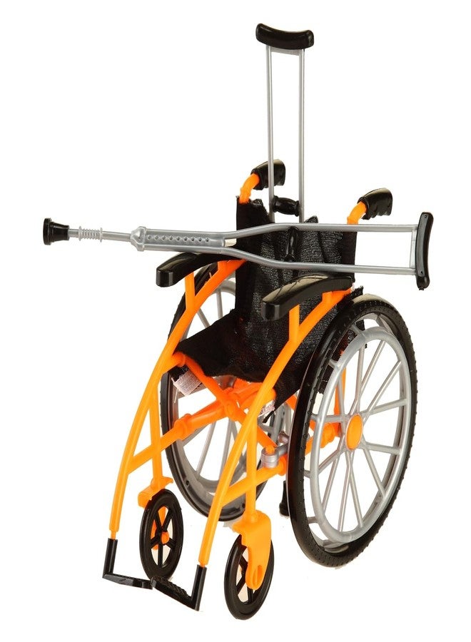 Dranvosk Dollhouse Miniature Wheelchair and Crutches Set for Dolls, Miniature Furniture Accessories, Mini Crutches Toy for Dollhouse Decor and Model Displays(Orange) - Image 5