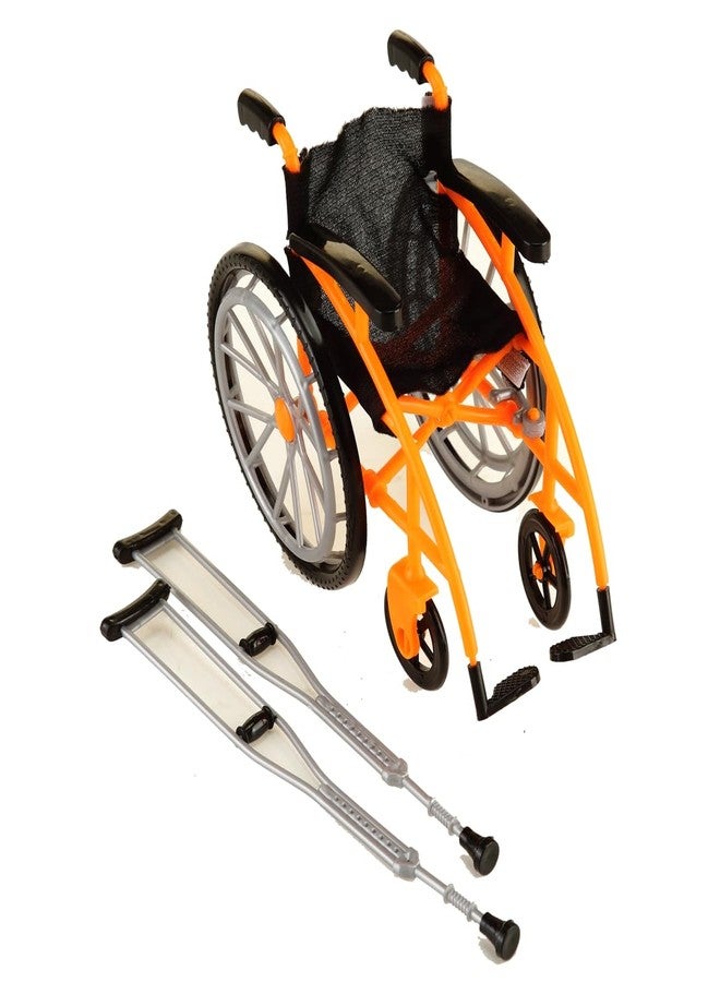 Dranvosk Dollhouse Miniature Wheelchair and Crutches Set for Dolls, Miniature Furniture Accessories, Mini Crutches Toy for Dollhouse Decor and Model Displays(Orange) - Image 1