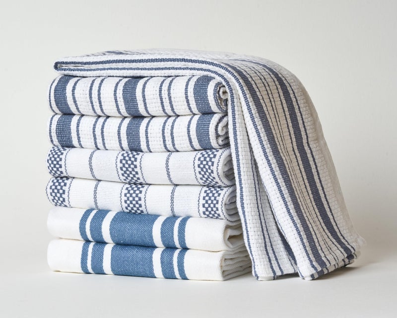 Casa De Lan Kitchen Towels Set – Pack of 6 (20’’ x 30’’) Extra Large Premium Cotton Dish Towels for Kitchen – Absorbent – 100% Cotton – with Hanging Loop – Blue Grey Multi Design Striped - Image 2