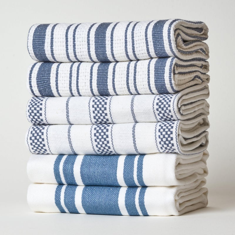 Casa De Lan Kitchen Towels Set – Pack of 6 (20’’ x 30’’) Extra Large Premium Cotton Dish Towels for Kitchen – Absorbent – 100% Cotton – with Hanging Loop – Blue Grey Multi Design Striped - Image 5