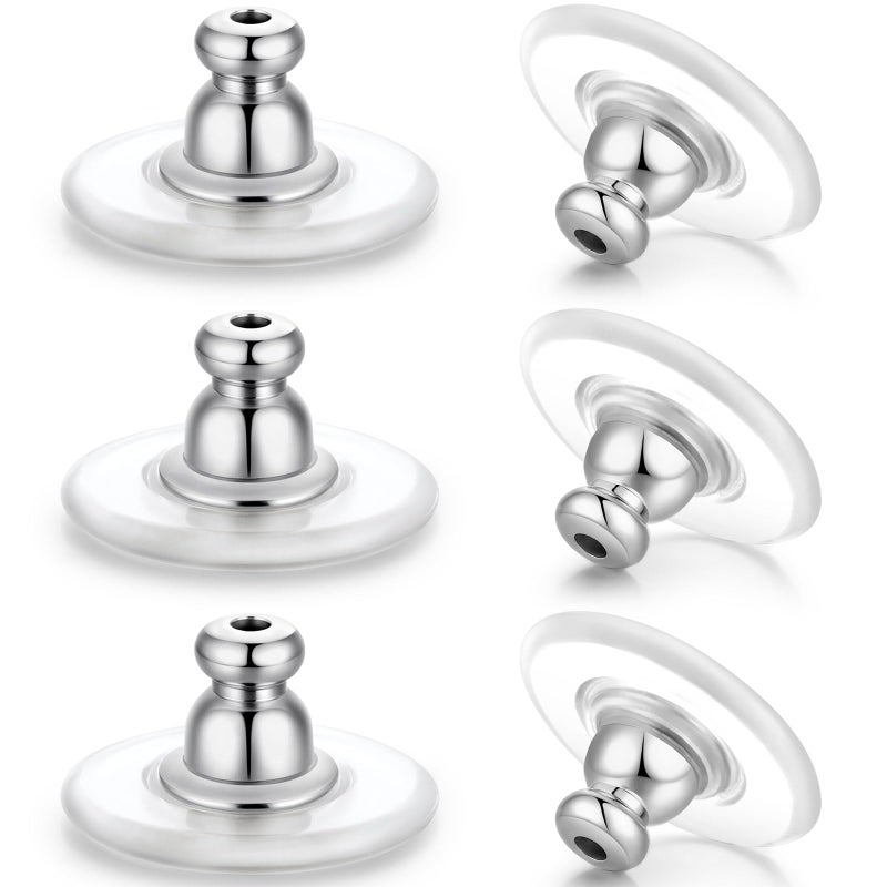 Hazifes Earring Backs for Heavy Droopy Earrings - 12mm/0.47 Inch Large Secure Locking Backs for Women & Men for Any Occasion, Durable and Stylish Earring Backing Replacement for Studs, Silver 6 PCS - Image 1