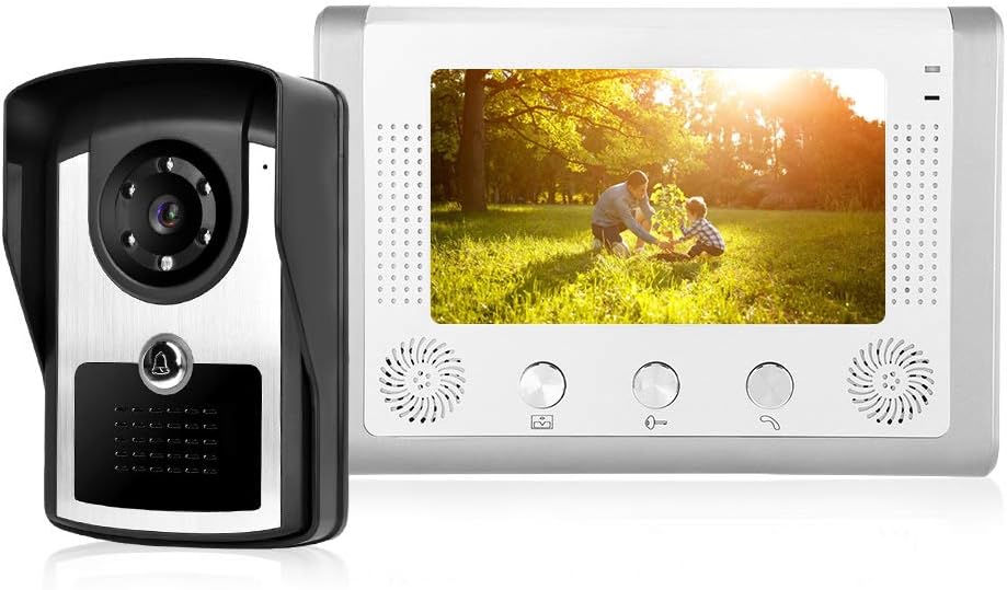 7inch Video Intercom Doorbell, Wired Waterproof Video Door Phone Intercom System, IR Camera Monitor Door Phone 110-240V for 1-Family House (US)