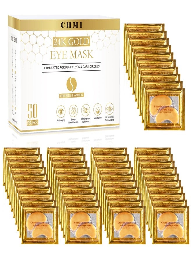 CHMI Under Eye Patches (50 Pairs) - 24K Gold Eye Patches for Puffy Eyes, Dark Circles, EyeBags and Wrinkles, Collagen Skin Care Products, Beauty & Personal Care - Image 1
