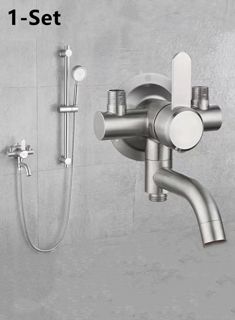 Kutis 1-Set Bathroom Shower System Shower Faucet Shower Head Shower Stand Set Stainless Steel Silver  - Image 1
