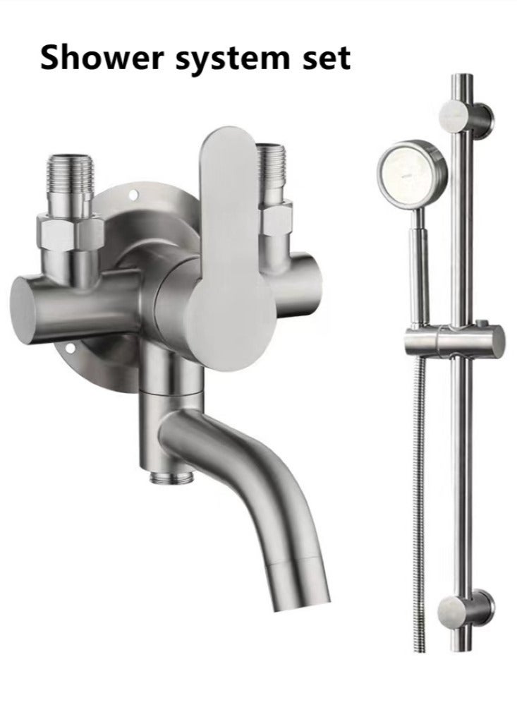 Kutis 1-Set Bathroom Shower System Shower Faucet Shower Head Shower Stand Set Stainless Steel Silver  - Image 2