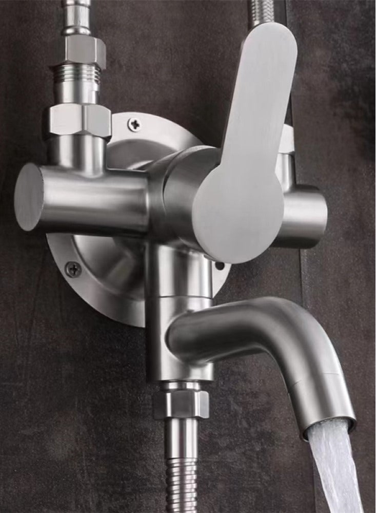 Kutis 1-Set Bathroom Shower System Shower Faucet Shower Head Shower Stand Set Stainless Steel Silver  - Image 4