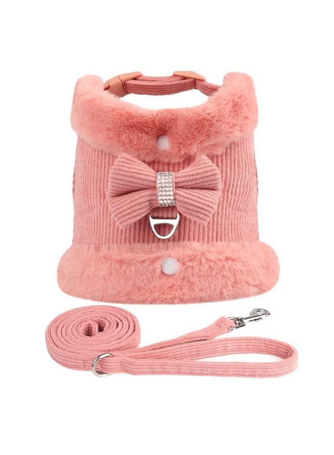 Beirui Cute Warm Small Dog Harness and Leash Set with Bow Tie, Soft Padded Puppy Harness with Removable Fur Collar, Adjustable Girl Dog Harness with Quick Release Buckles for Walking(Pink,S) - Image 1