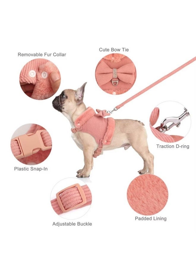 Beirui Cute Warm Small Dog Harness and Leash Set with Bow Tie, Soft Padded Puppy Harness with Removable Fur Collar, Adjustable Girl Dog Harness with Quick Release Buckles for Walking(Pink,S) - Image 4