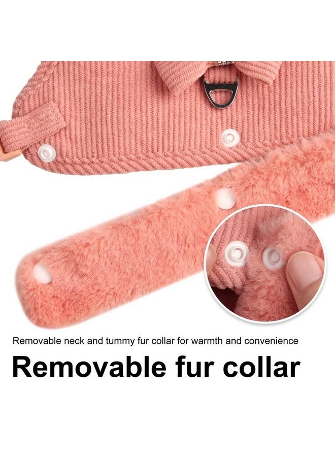 Beirui Cute Warm Small Dog Harness and Leash Set with Bow Tie, Soft Padded Puppy Harness with Removable Fur Collar, Adjustable Girl Dog Harness with Quick Release Buckles for Walking(Pink,S) - Image 2