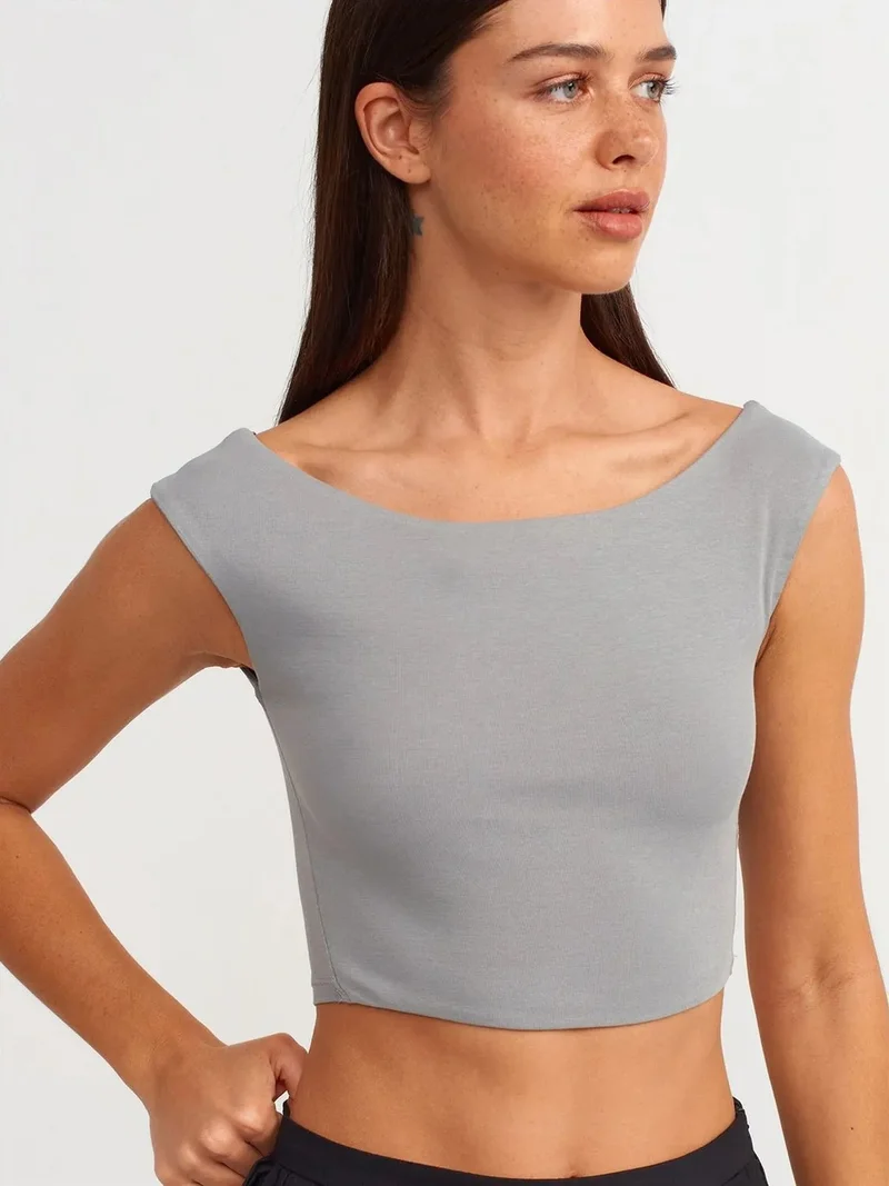 ديلفين Dilvin Women's Sleeveless Crop Boat Neck T-Shirt