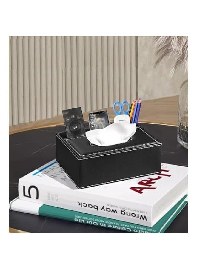 Rectangular Tissue Box Cover for Kleenex - Multifunctional Holder with Remote Control Slot - Decorative Nightstand Organizer and Bathroom Dispenser - Image 2