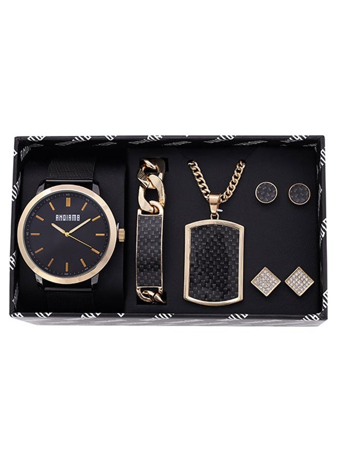 ANDIAMO Men's Analog Metal Case Black Dial Mesh belt Set Watch 