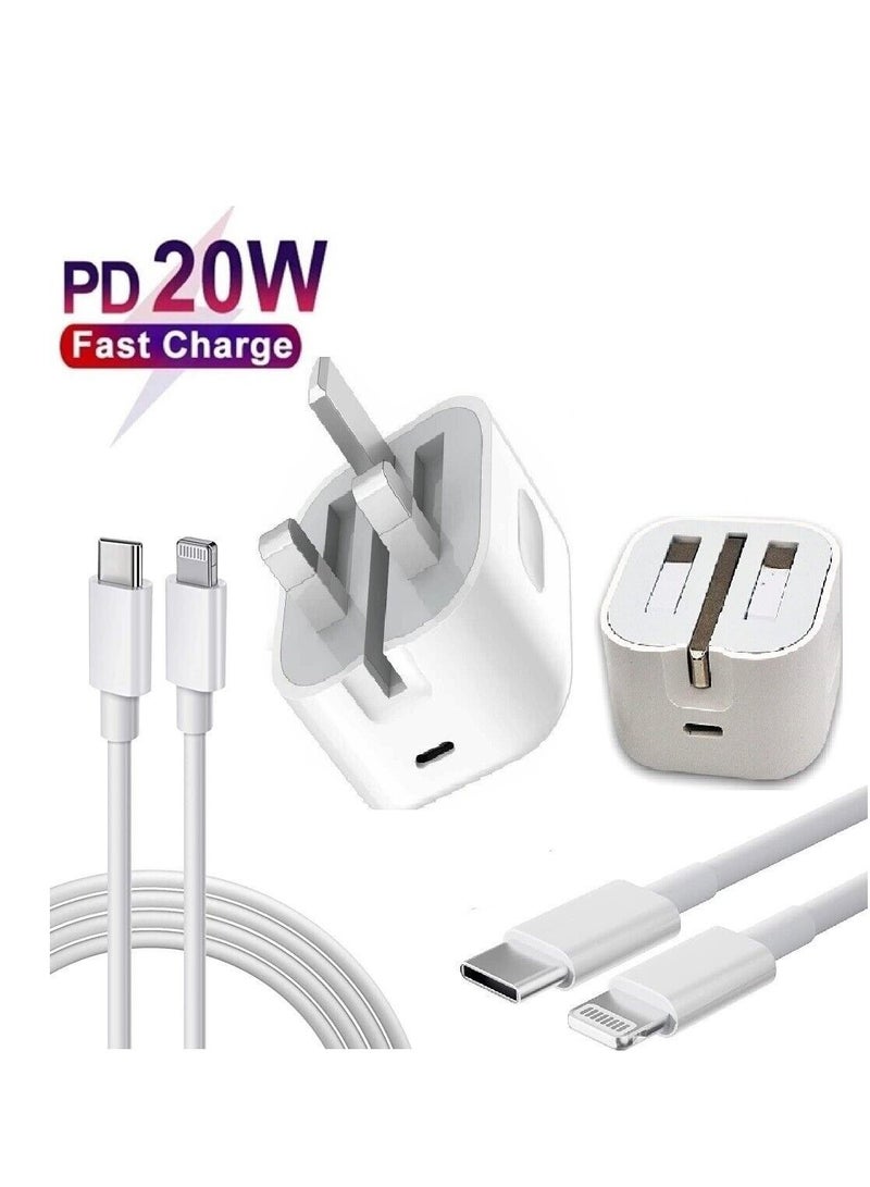 2 PACK iPhone 13 12 11 Pro Mini XR XS MAX Fast Charging USB-C PD Plug Charger Cable - Image 1