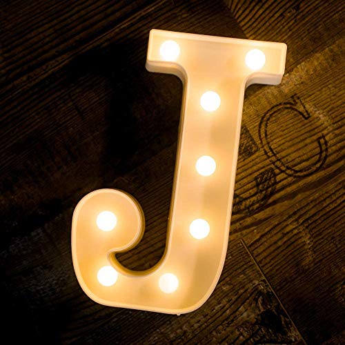 MIRADH LED Marquee Letter Lights Sign; Light Up Alphabet Letters for Wedding Birthday Party Christmas Home Bar Decoration; Warm White (Letter-J) - Image 1