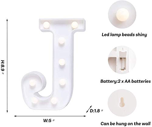 MIRADH LED Marquee Letter Lights Sign; Light Up Alphabet Letters for Wedding Birthday Party Christmas Home Bar Decoration; Warm White (Letter-J) - Image 2