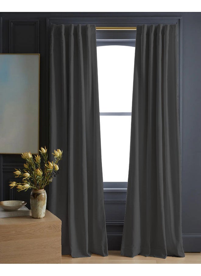 Naguib Selim Velvet Curtains Soft Fabric 1 Piece Dark Grey-140x280  - Image 1