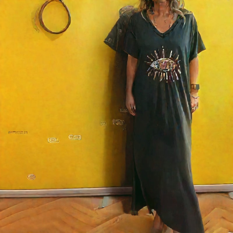 Evil Eye Print Loose Fit Plus Size Maxi Dress - Image 4