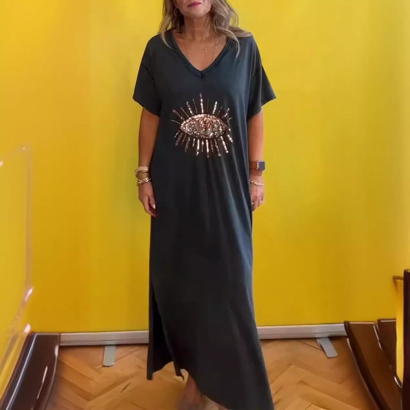 Evil Eye Print Loose Fit Plus Size Maxi Dress - Image 2