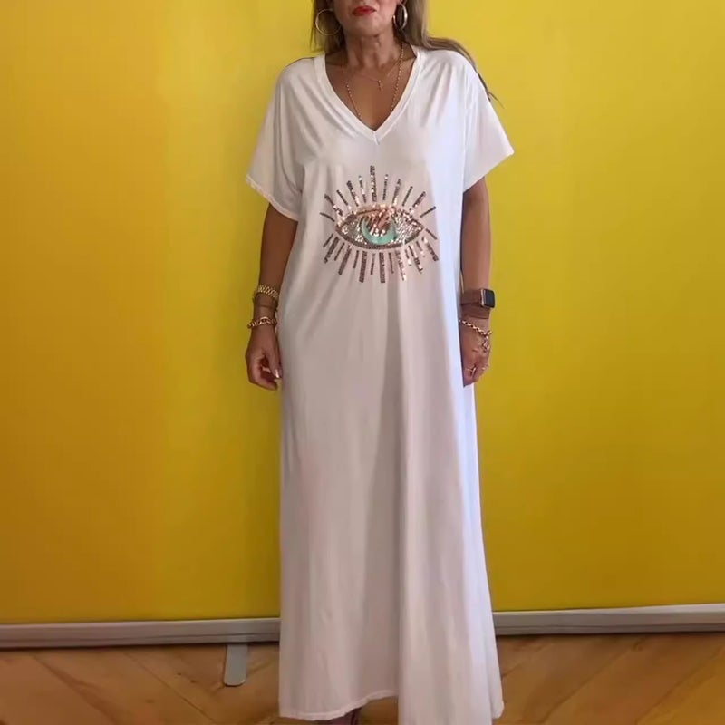 Evil Eye Print Loose Fit Plus Size Maxi Dress - Image 3