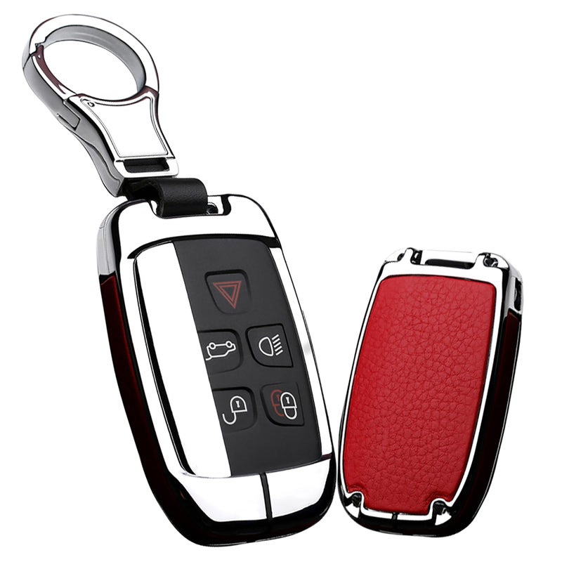 ontto Compatible with Land Rover Key Fob Cover Fit for Range Rover Dsicovery LR4 Fit for Jaguar Red