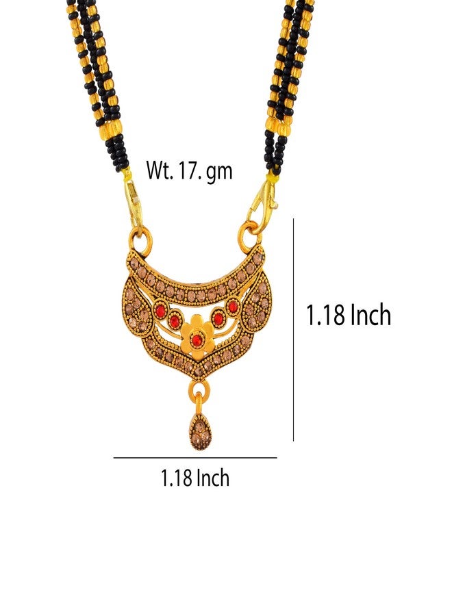 DULCI Elegant Curved Design Gold-Plated Mangalsutra with Red Stone Floral Pendant for Women - Image 2