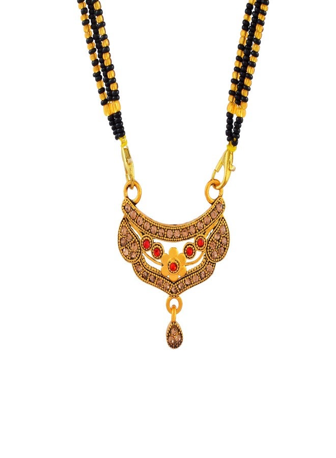 DULCI Elegant Curved Design Gold-Plated Mangalsutra with Red Stone Floral Pendant for Women - Image 1