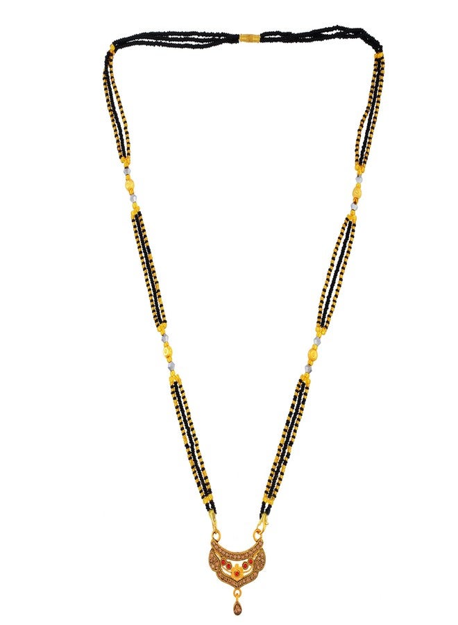 DULCI Elegant Curved Design Gold-Plated Mangalsutra with Red Stone Floral Pendant for Women - Image 3