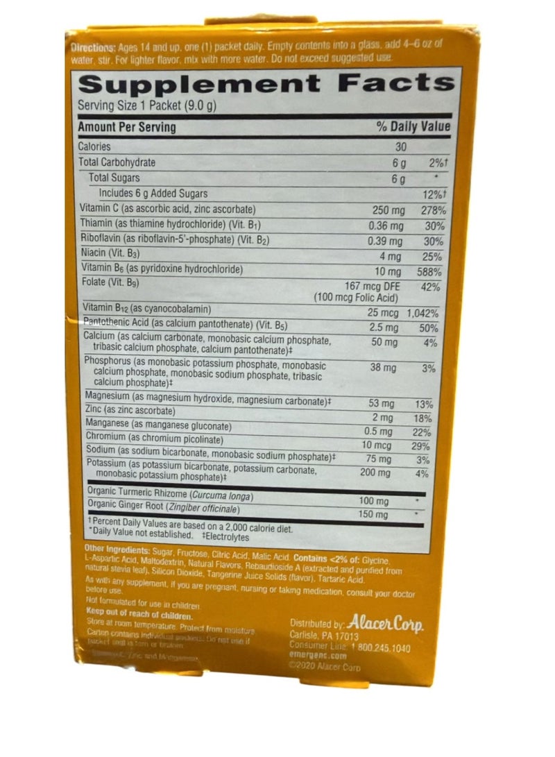 Emergen-C مشروب فوار بنكهة الحمضيات والزنجبيل، الكركم والزنجبيل، دعم المناعة، نكهات طبيعية مع فيتامين سي عالي الفعالية، 18 حبة - Image 2