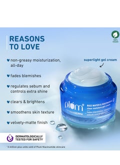 Plum Plum 2% Niacinamide & Rice Water Super Light Gel Cream Moisturizer for Face | Oil-Free Hydration | Brightens, Fades Blemishes | Dermat-Tested | All Skin Types | Women & Men | 100% Vegan | 50 g  - Image 2